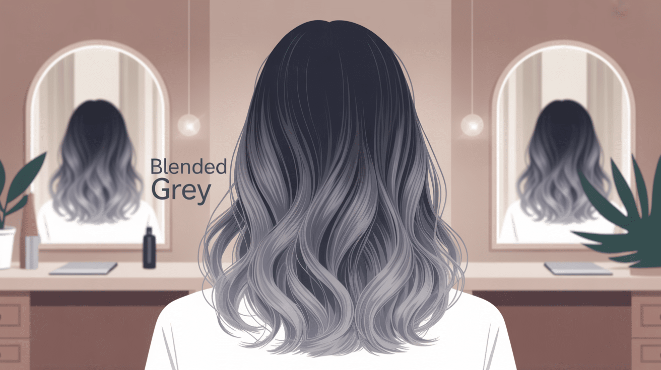 Illustration blended grey chevelure femme élégante