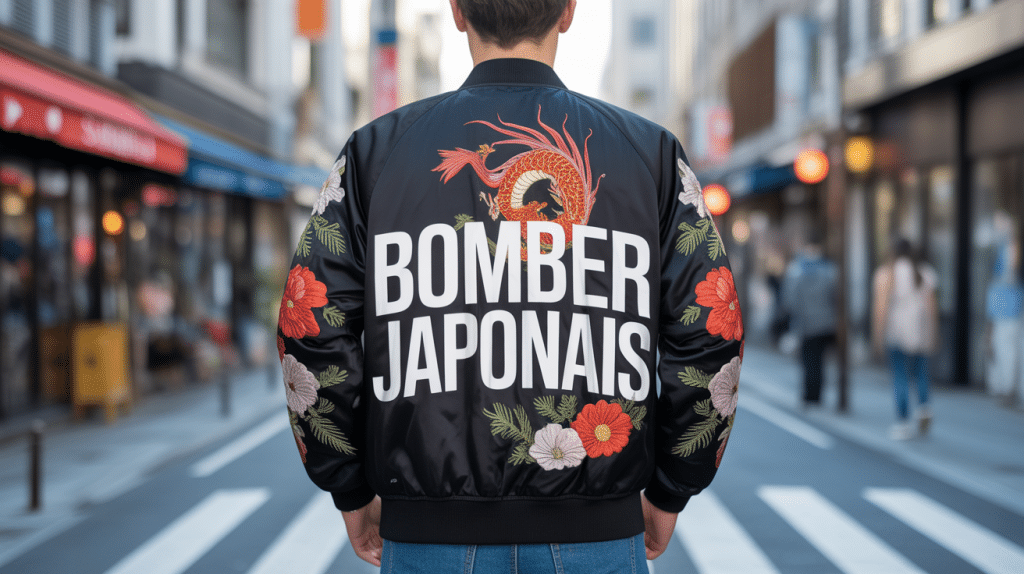 illustration bomber japonais sukajan brodé motifs urbain