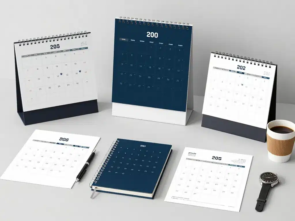 scène avec calendriers de l'après 2024 homme différents formats