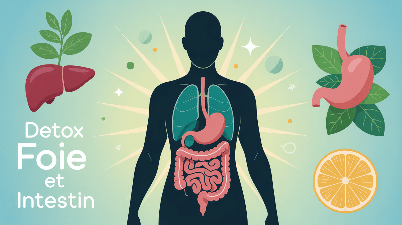 Illustration detox foie et intestin, ambiance santé et sérénité