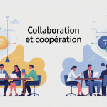 Illustration différence collaboration et coopération groupe au travail