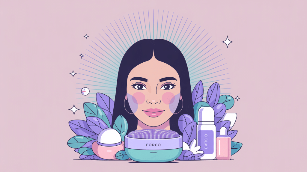 Foreo Bear avis dermatologue, illustration visage stylisé et microcourants