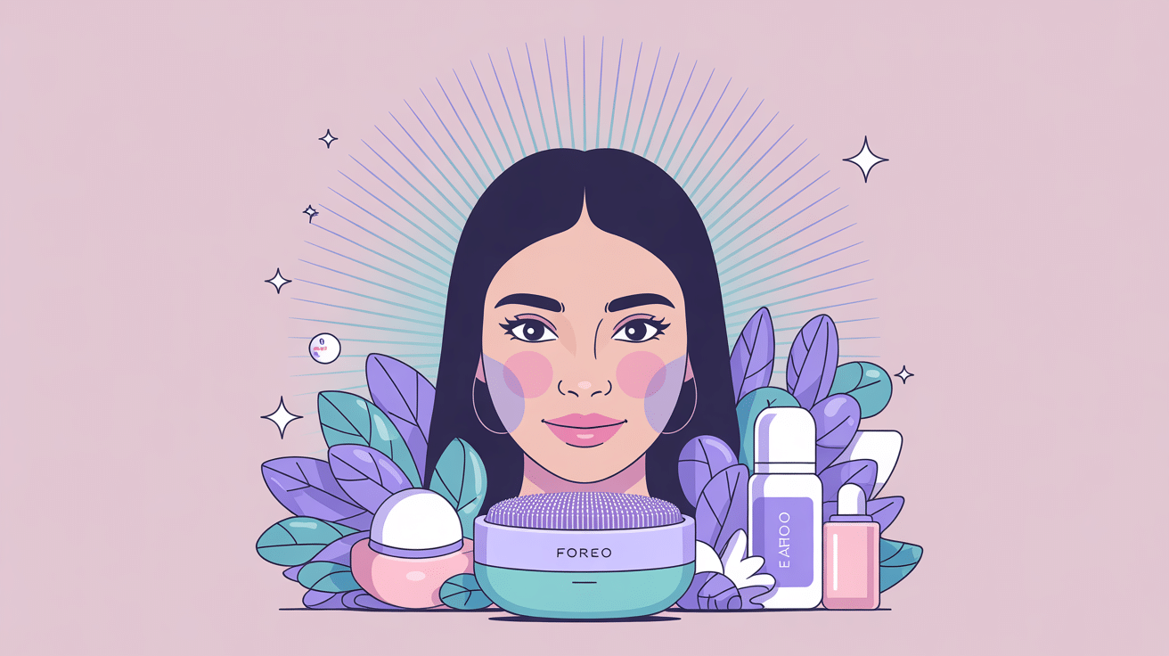 Foreo Bear avis dermatologue, illustration visage stylisé et microcourants