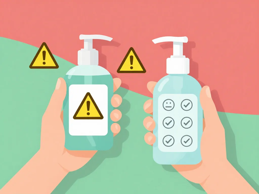 main avec flacon gel hydroalcoolique périmé et neuf icônes de risque