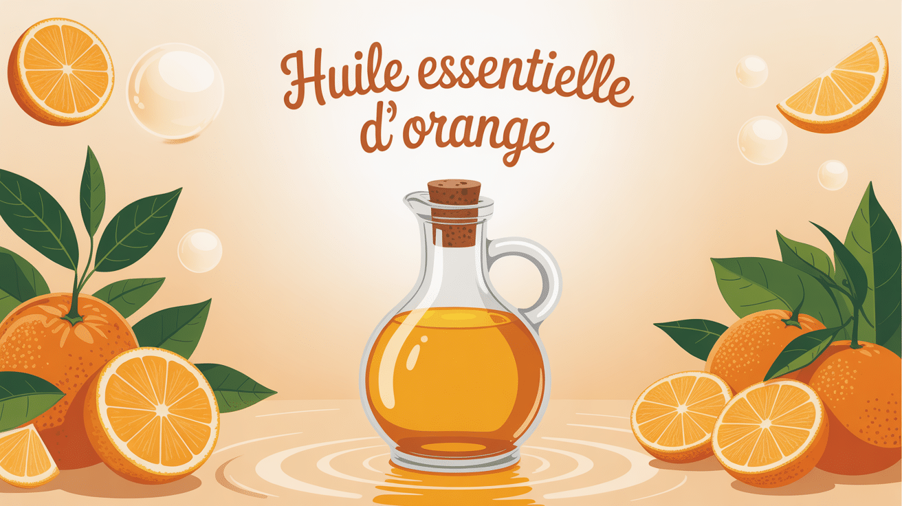 huile essentielle d orange flacon et oranges décor lumineux