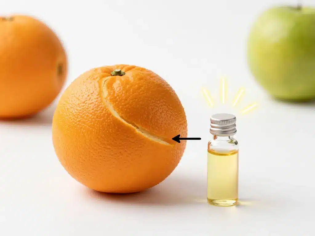 diagramme huile essentielle d orange fruit zeste flacon effets