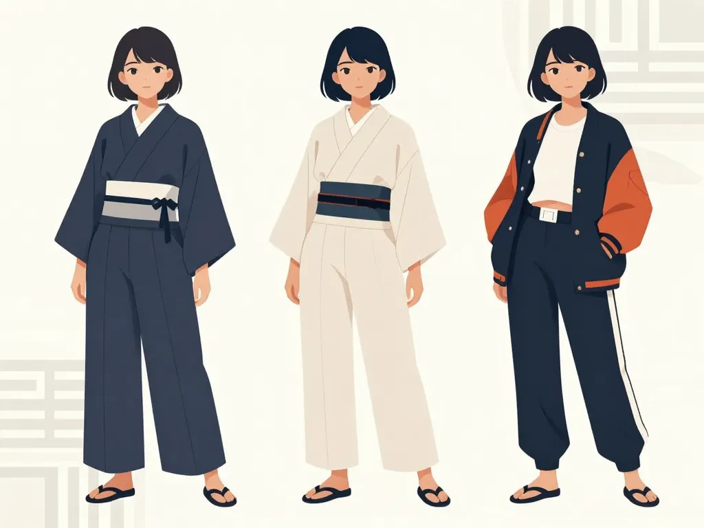 trois styles de pantalon japonais femme côte à côte