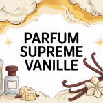 illustration parfum supreme vanille flacons gousses nuage doré