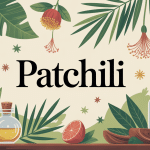 illustration patchili feuille tropicale séchée et produits parfumés