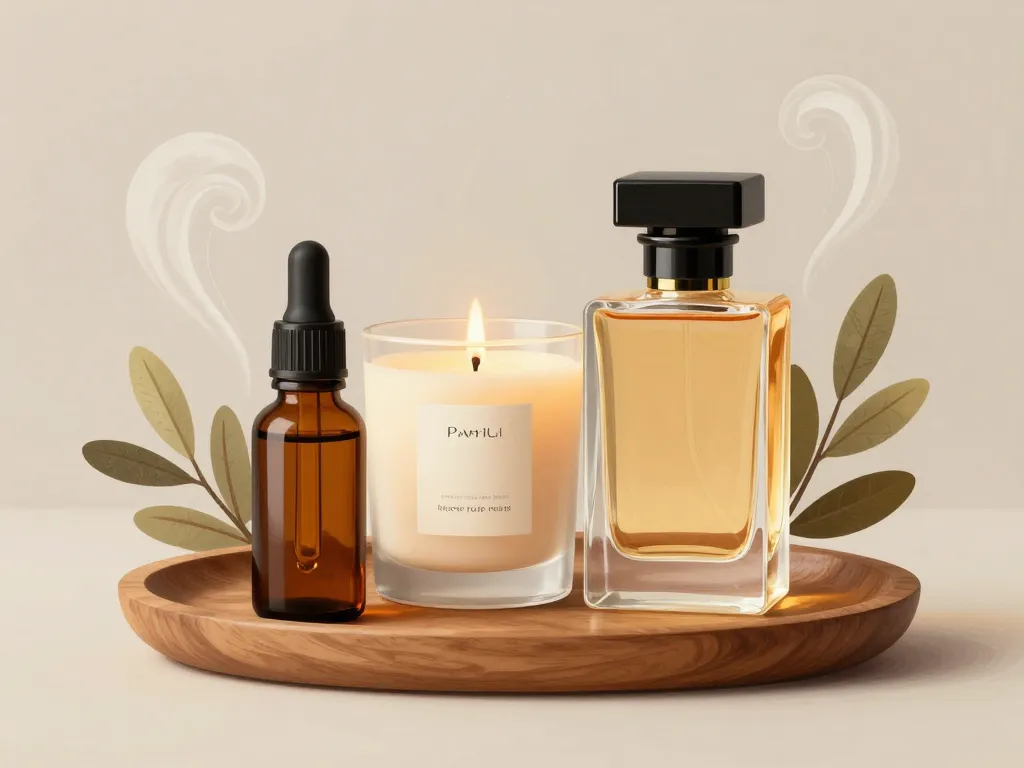 patchili huile essentielle bougie parfum scène relaxante