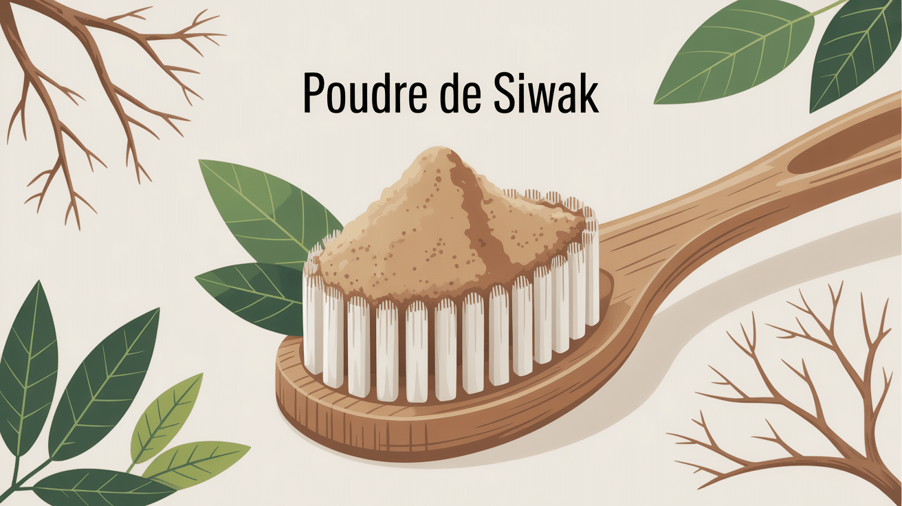 illustration poudre de siwak et brosse à dents soin naturel