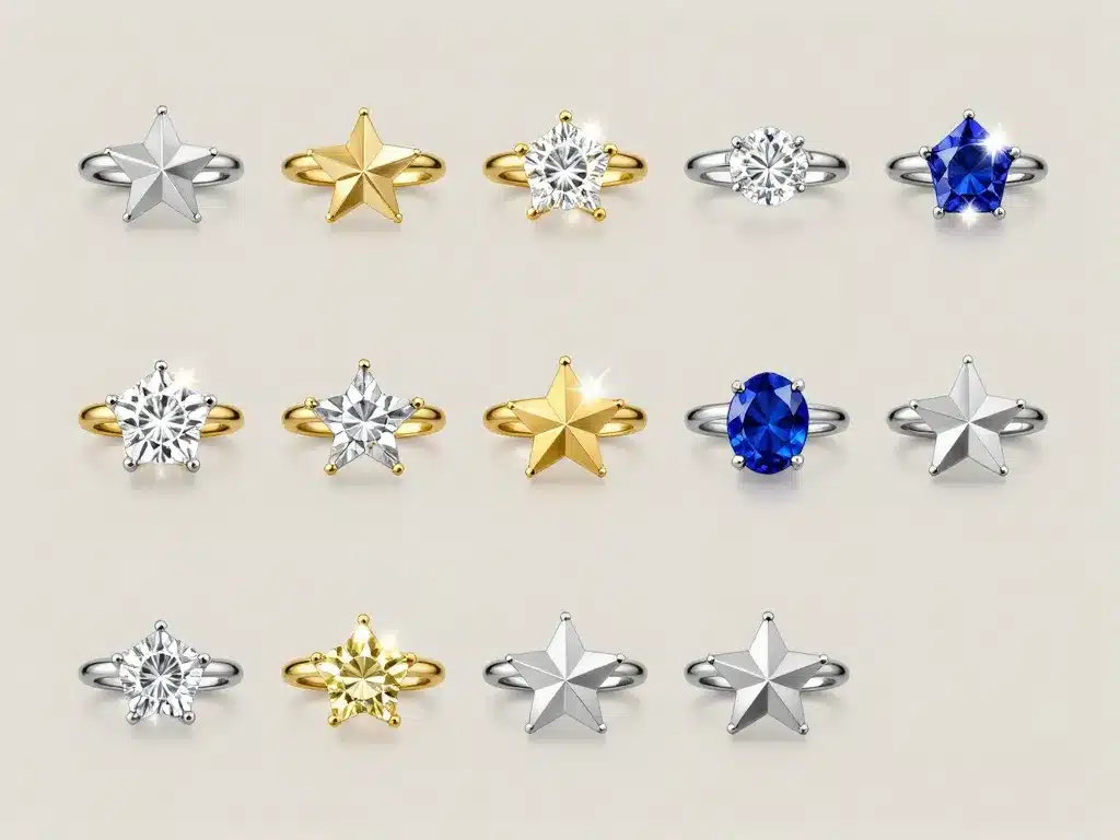 ring with stars bague étoilée métaux et pierres