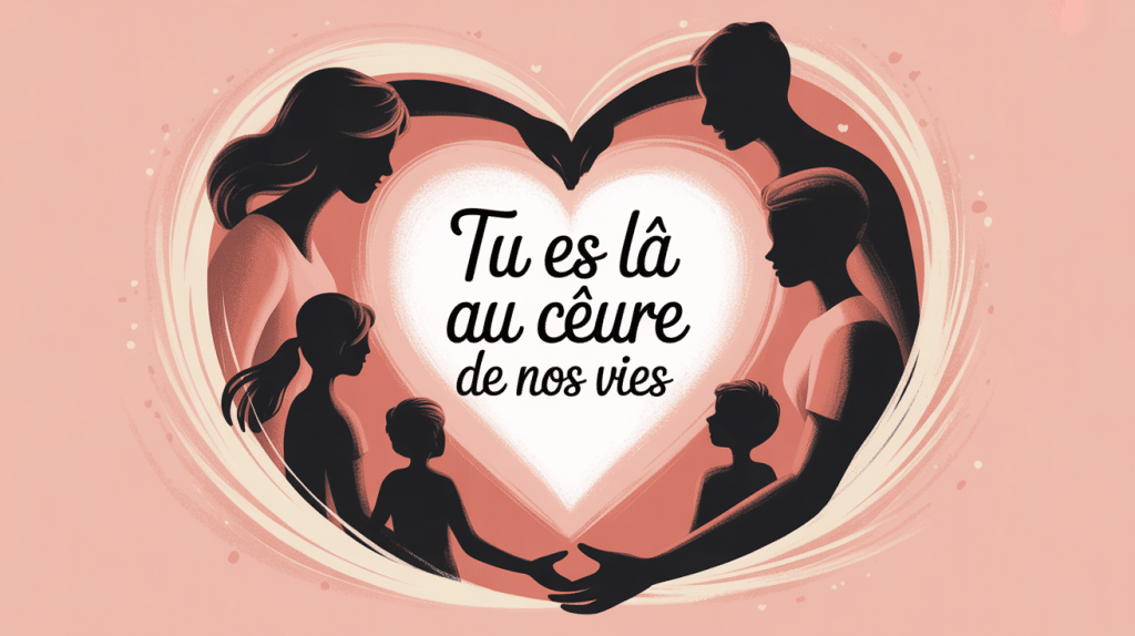 illustration tu es là au cœur de nos vies cercle silhouettes coeur