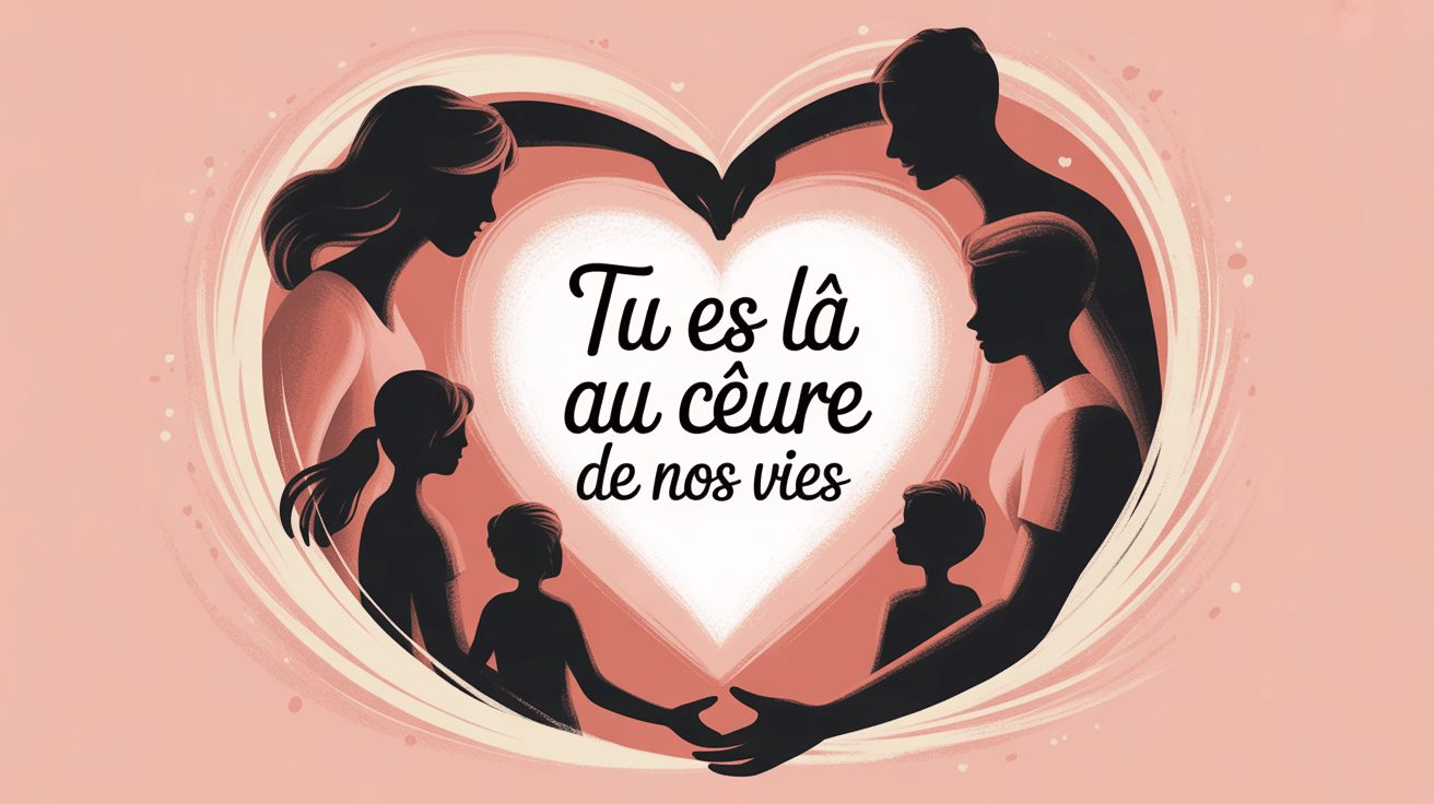 illustration tu es là au cœur de nos vies cercle silhouettes coeur
