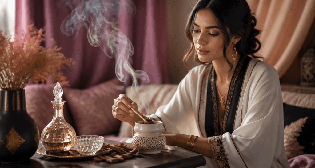 Femme orientale allumant bakhour