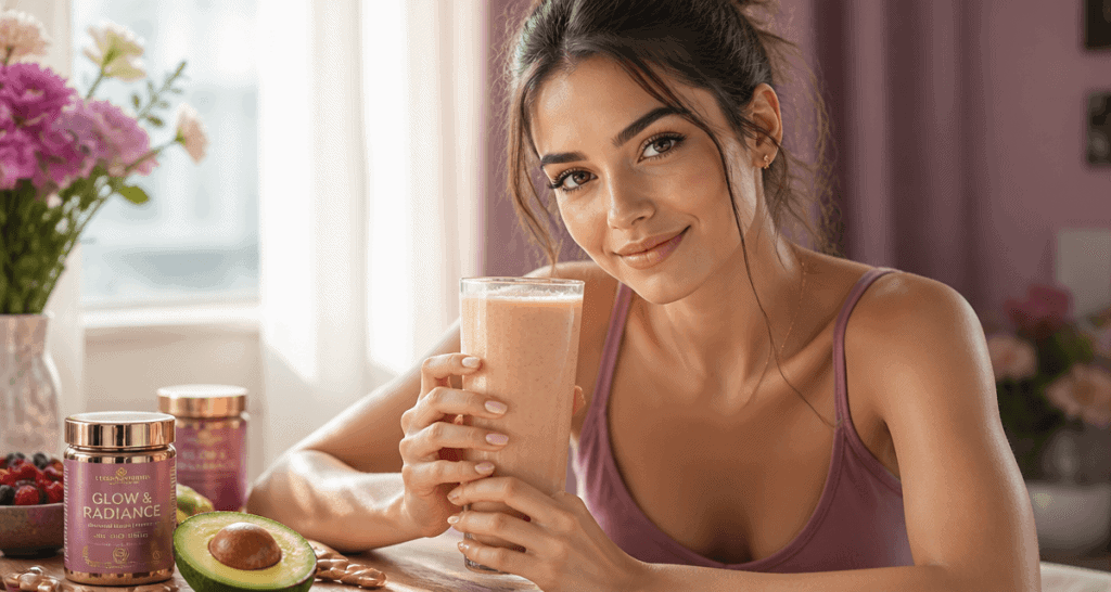 complement alimentaire pour peau seche femme verre smoothie