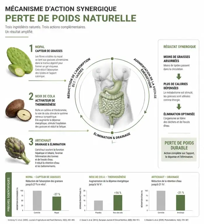 Infographie sur les bienfaits des ingrédients Anaca 3 pour la perte de poids