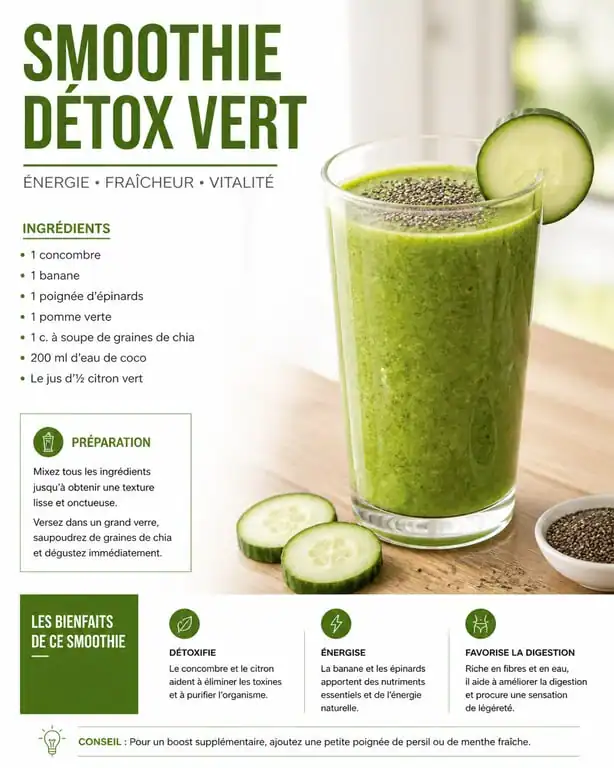 Smoothie perte de poids sain et équilibré aux épinards et concombre