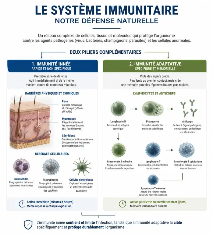 Schéma explicatif du fonctionnement du système immunitaire et renforcement du système immunitaire