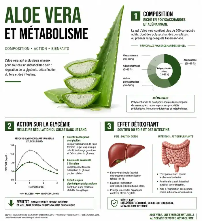 Infographie des bienfaits de l'aloe vera pour maigrir et soutenir le métabolisme