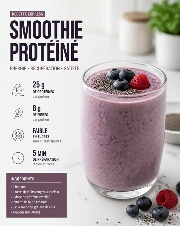 Smoothie protéiné pour maigrir aux baies et graines de chia dans un verre