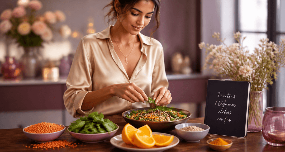 fruits et legumes riches en fer sur table