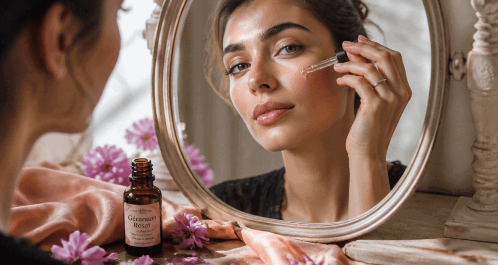 huile essentielle géranium bienfaits femme applique visage