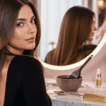 reflets rouge cheveux bruns devant miroir