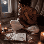 rituel de lune femme bougies pierres carnet