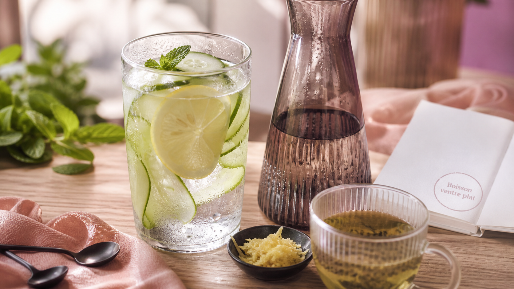 Boisson pour ventre plat : eau citron et concombre