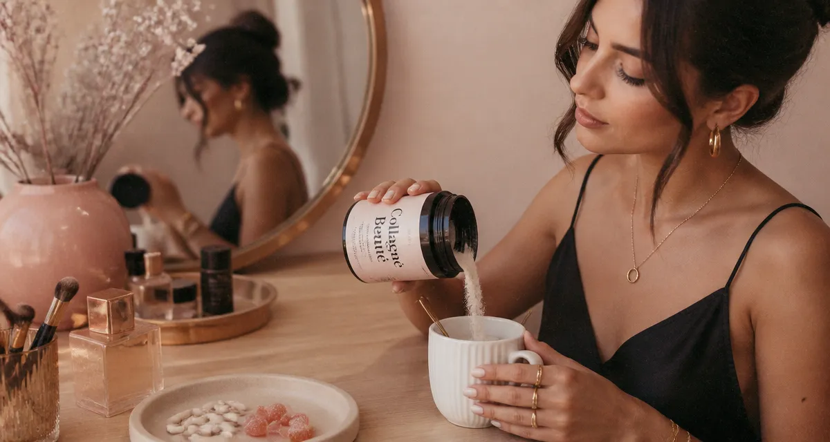 collagene de chez action avis femme prépare boisson à la coiffeuse