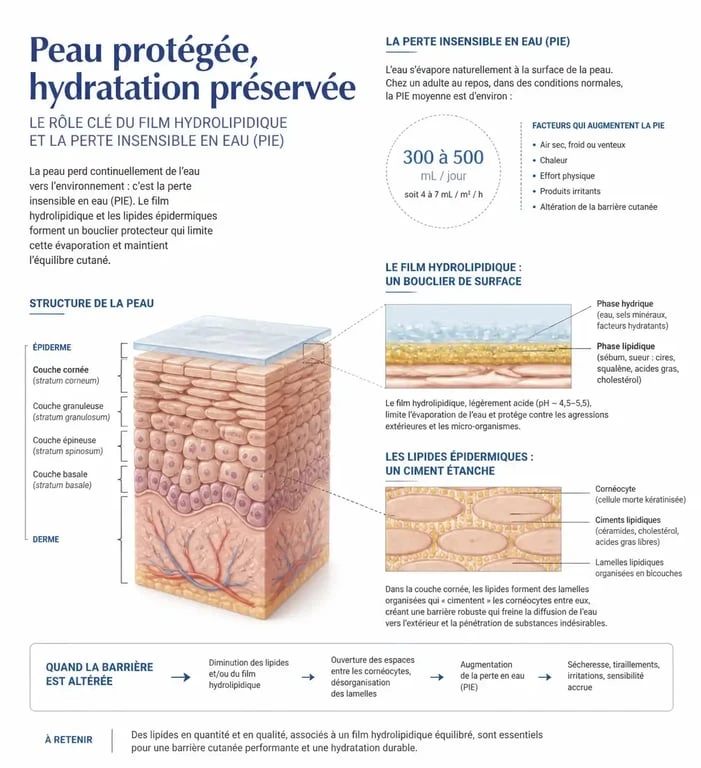 Schéma explicatif du film hydrolipidique pour hydrater sa peau sans crème