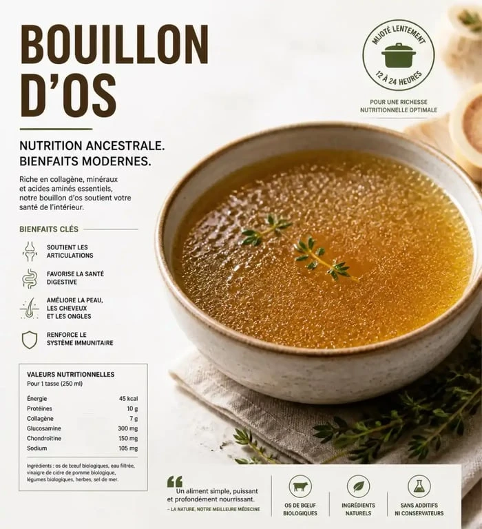 Bol de bouillon d'os maison pour fabriquer du collagène naturel