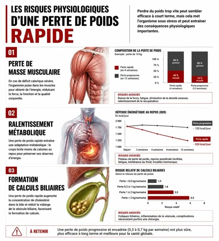 Infographie sur les risques d'une perte de poids trop rapide pour la santé