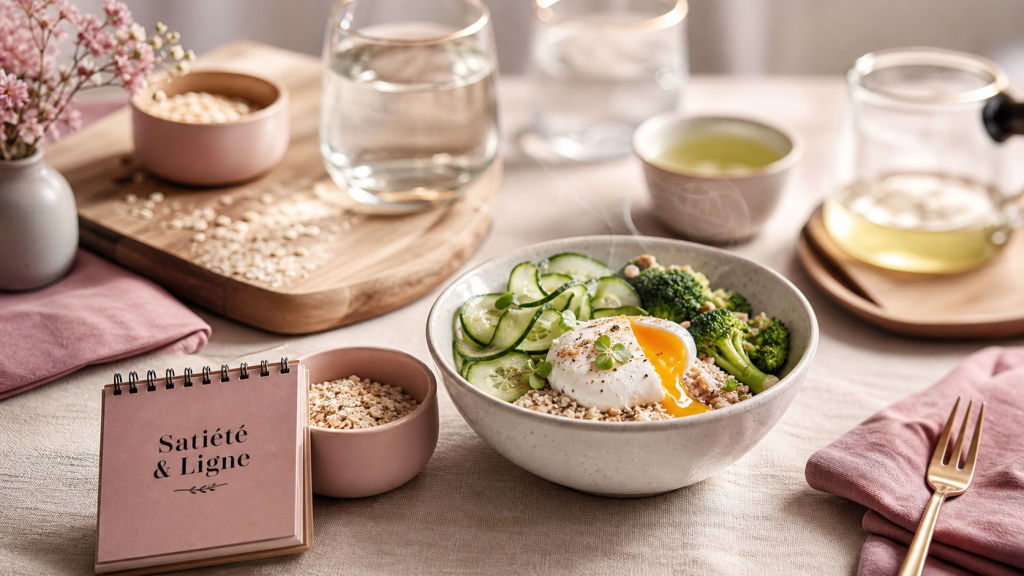 Les 20 aliments qui font maigrir : petit-déjeuner minceur (œuf poché, avoine, salade, brocoli)