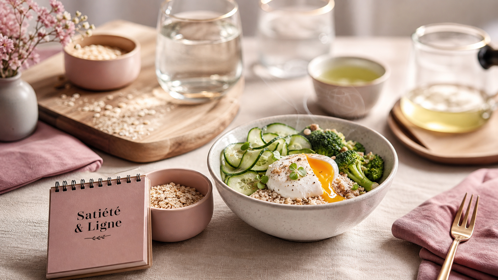 Les 20 aliments qui font maigrir : petit-déjeuner minceur (œuf poché, avoine, salade, brocoli)