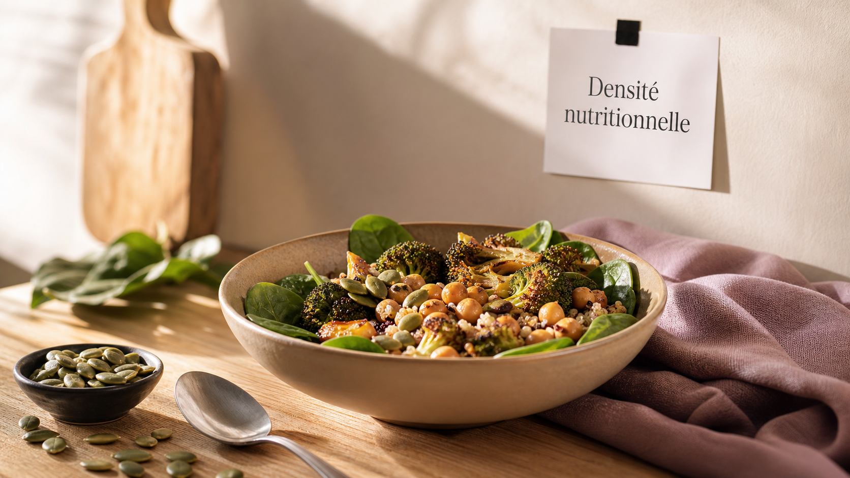 Aliment riche en nutriment : bol quinoa et légumes rôtis