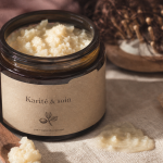 Bienfaits beurre de karité : pot de beurre brut, peau sèche et cheveux crépus