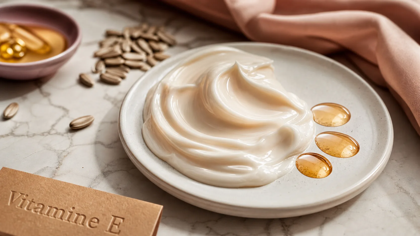 Bienfaits vitamine E pour la peau : crème visage et huile de vitamine E