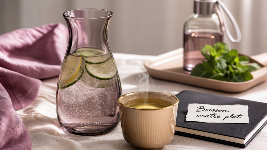 Boisson pour perdre du ventre : eau infusée au thé vert, citron et concombre