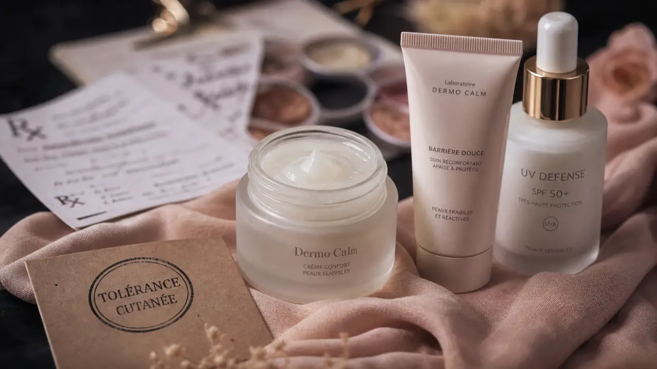 Dermocosmetique tolérance cutanée : crème sur pot en verre et SPF