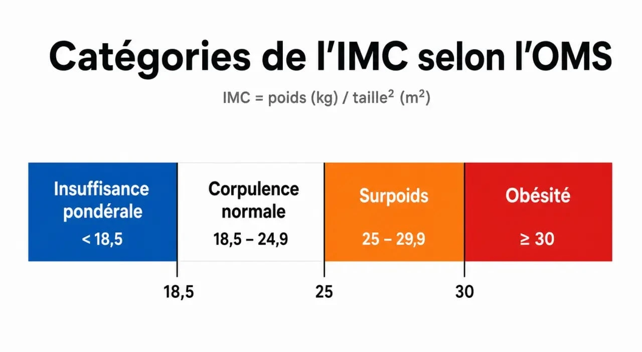 Infographie des seuils de l'indice de masse corporelle (IMC) pour le calcul gratuit de l'IMC
