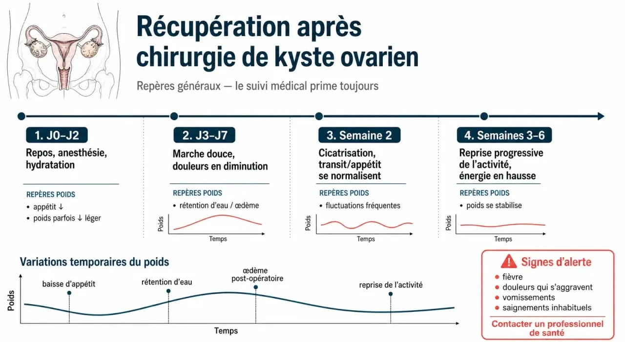 Perte de poids après opération kyste ovarien : timeline de récupération et signes d’alerte