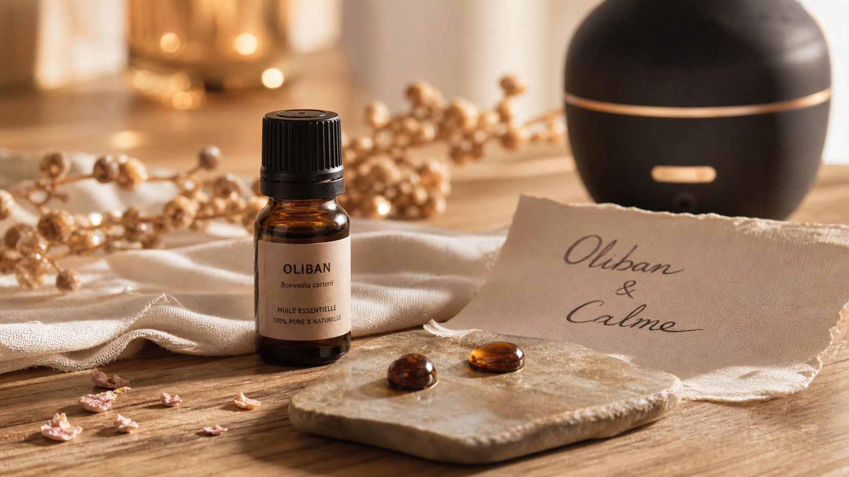 Huile essentielle encens bienfaits : oliban apaisant en fiole ambrée