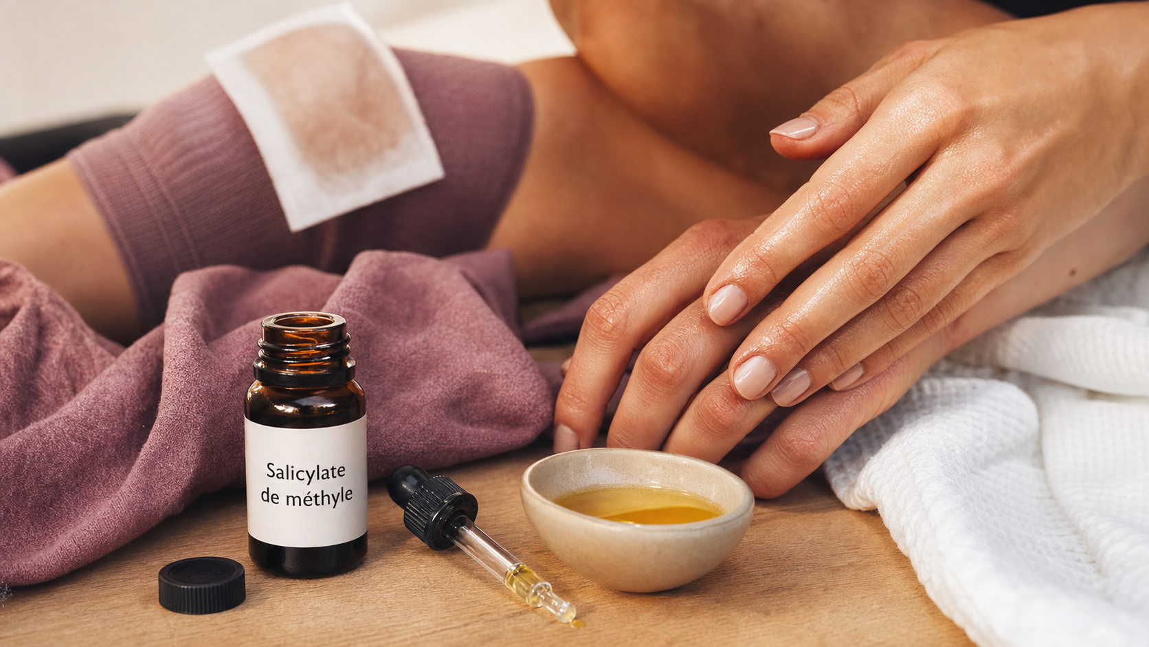 Huile essentielle gaulthérie utilisation : flacon et huile sans brûler la peau