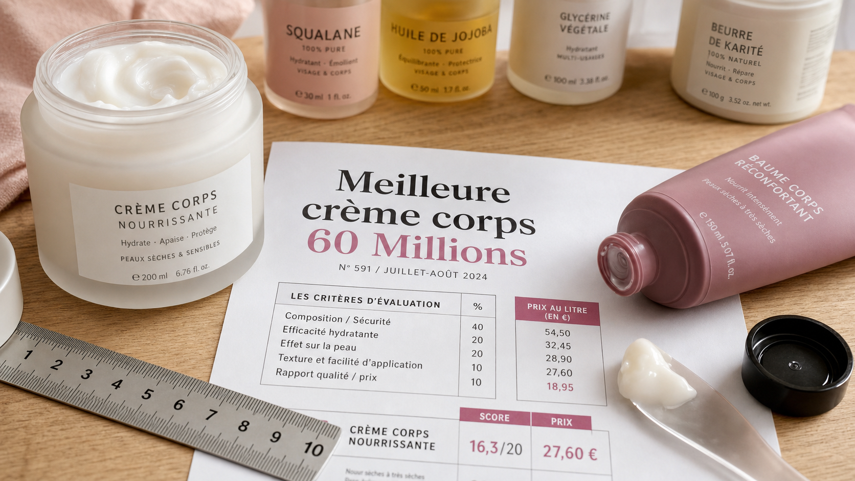 Meilleure crème corps 60 millions consommateur : pot et tube de crème corps