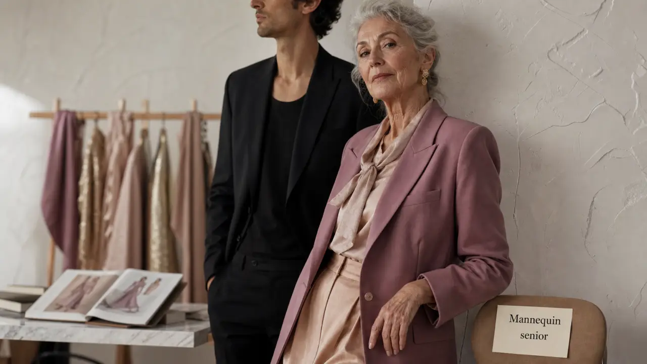 Mensuration mannequin senior en studio, femme senior et silhouette adulte