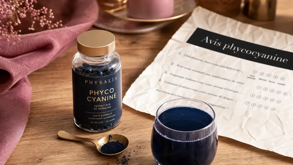 Phycocyanine avis : flacon bleu, prix et complément en photo