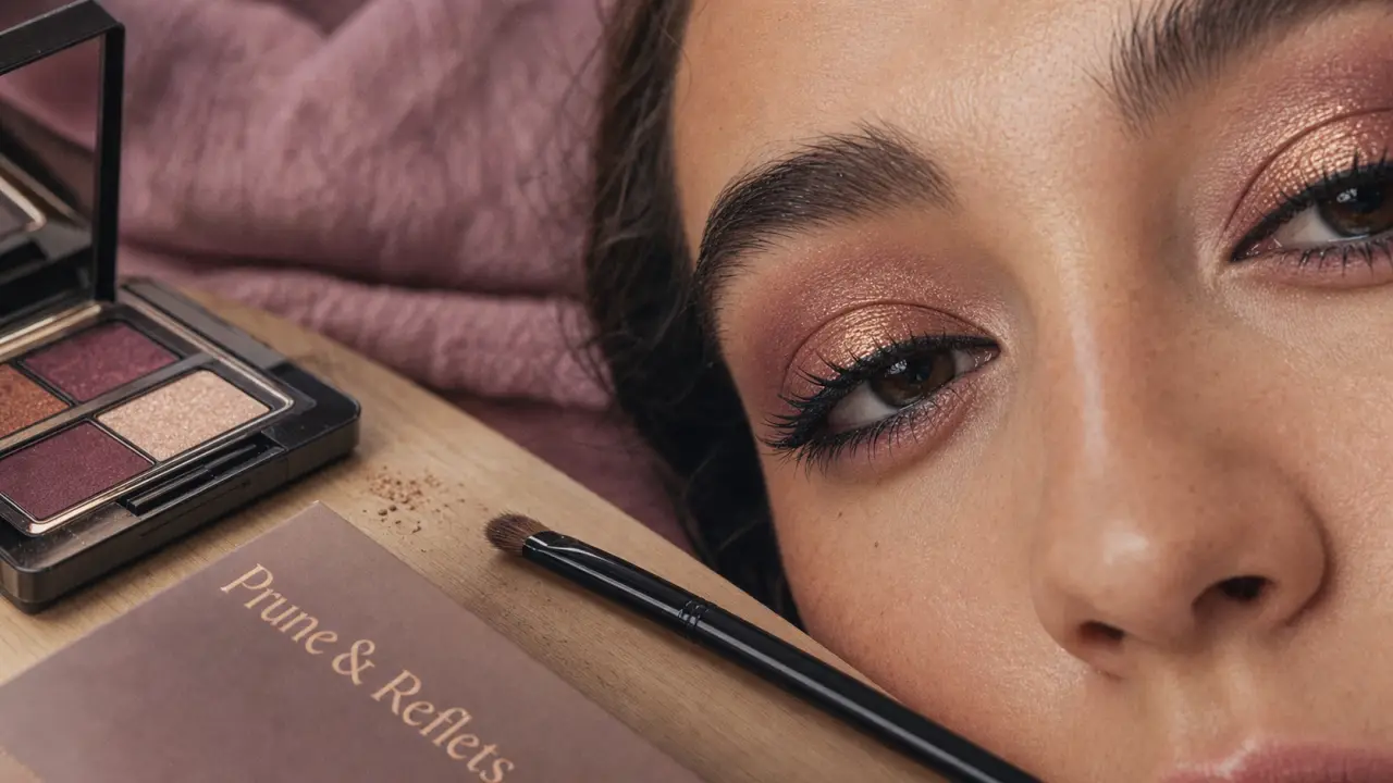 Yeux marron vert quel maquillage : maquillage prune et cuivre, reflets sans alourdir