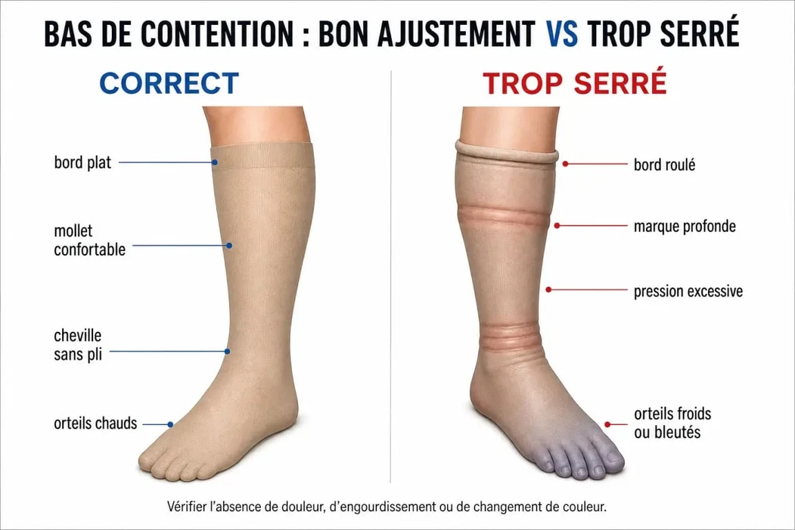 Schéma des bas de contention trop serré risques : signes d’alerte et bonne pose